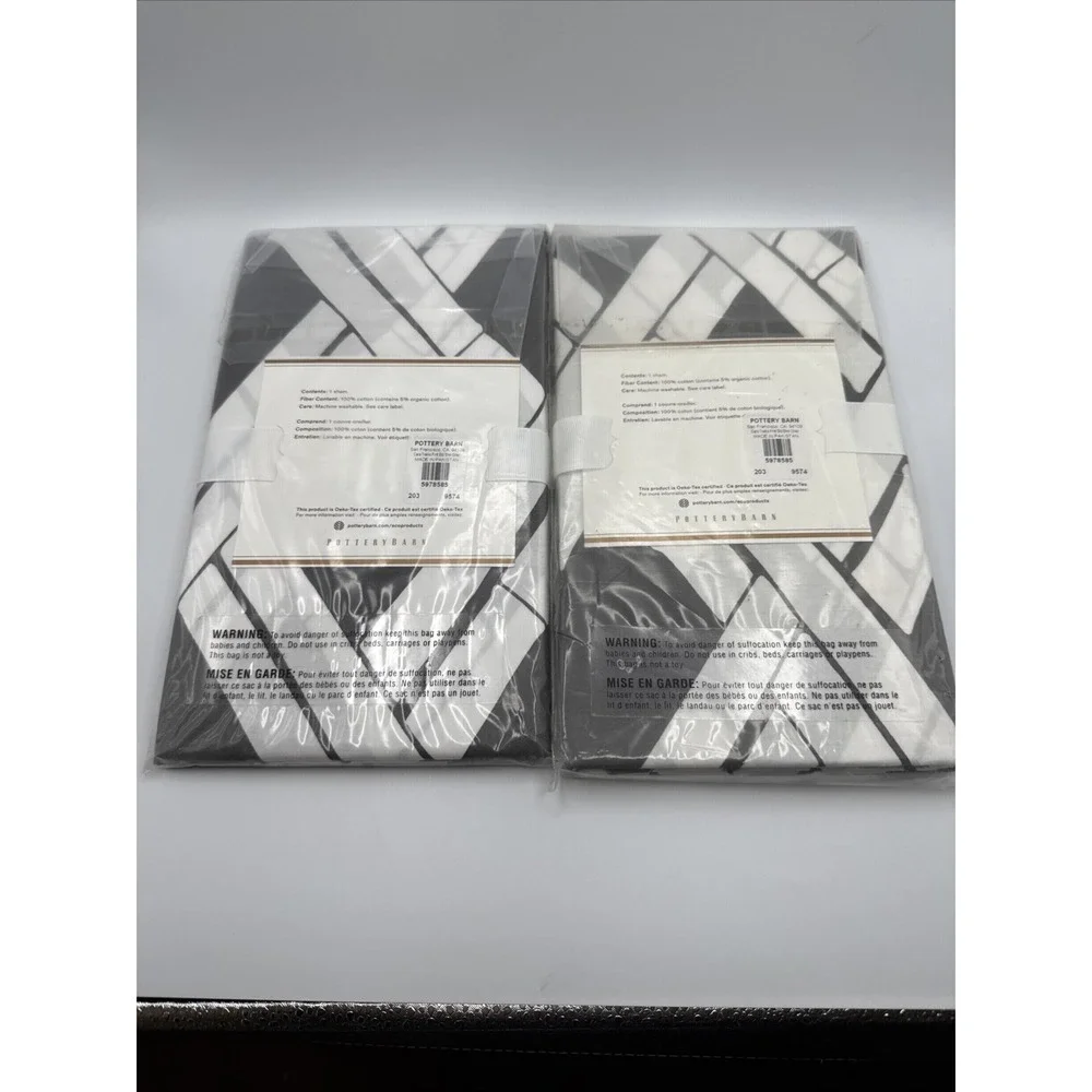 Pottery Barn Standard Pillow Shams Gray Cera Bamboo Trellis Set 2 Tiki‎ Coastal